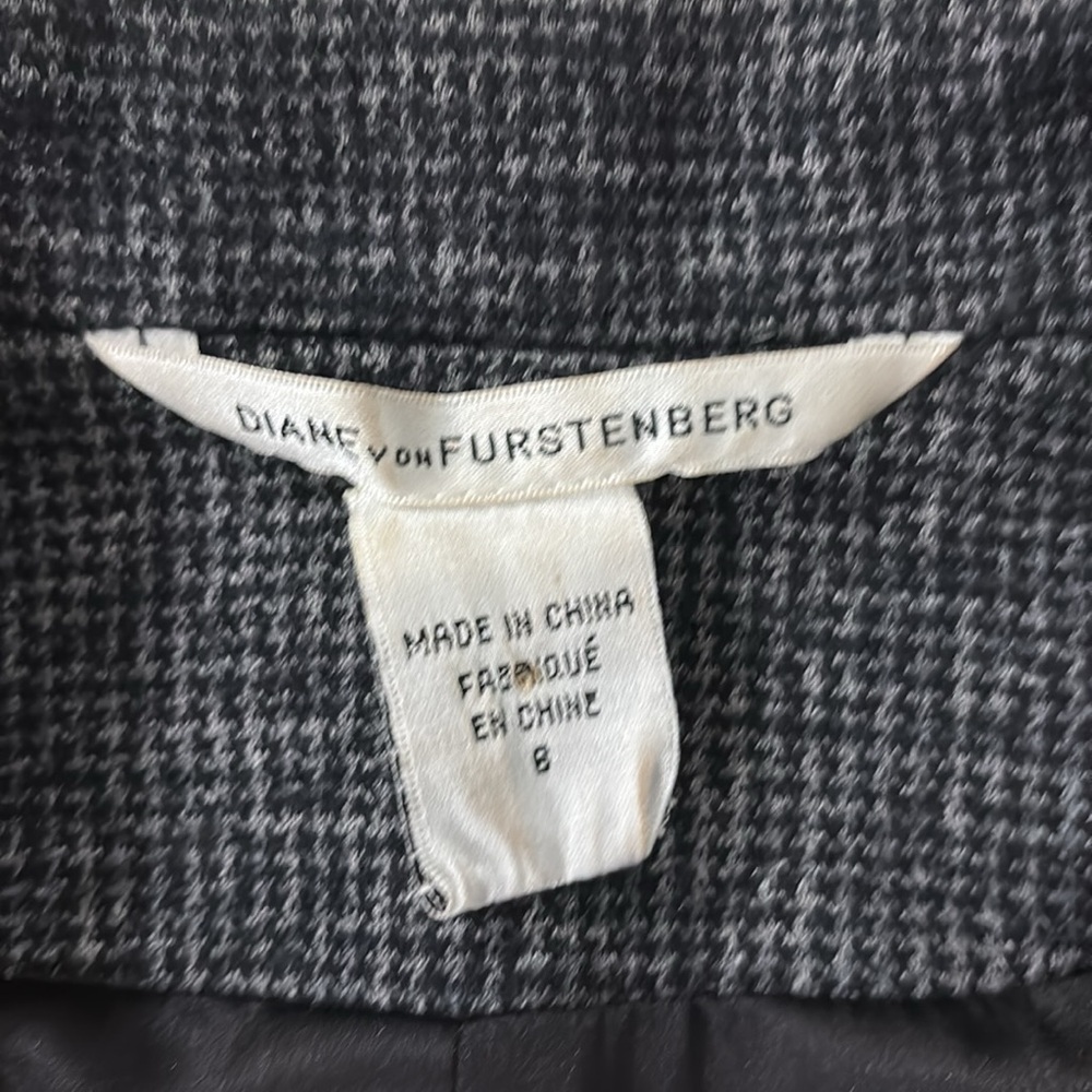 Vintage Diane Von Furstenberg Cropped Shrunken Striped Herringbone Blazer Sz‎ 6 - Picture 7 of 13